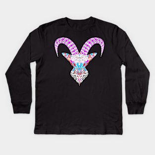 the goat in bright natural colors in ecopop zentangle devil art Kids Long Sleeve T-Shirt